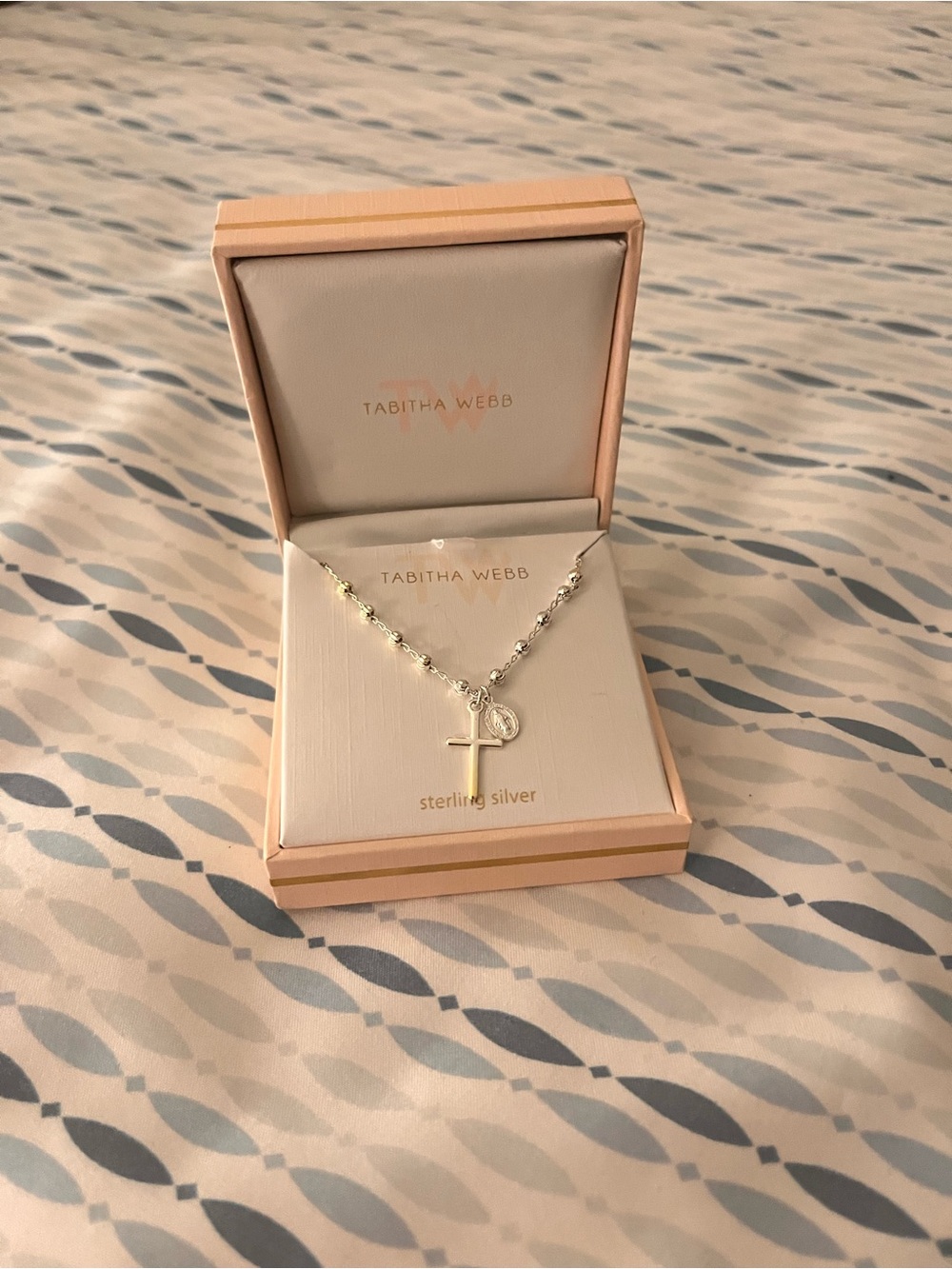 Tabitha Webb 925 Sterling Silver Cross Charm Pendant Bead Chain Necklace